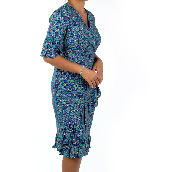 ELMAS PHIL BLUE, GREEN, YELLOW DRESS | WOMENS SIZE L - Picture 2 of 5